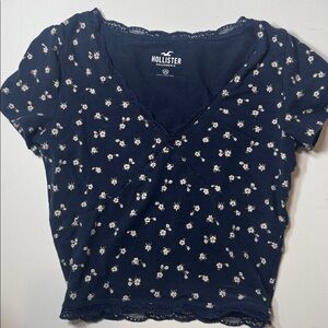Hollister Navy Blue Floral Short Sleeve Tee